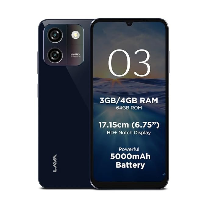 Lava O3 (Glossy Blue, 3 GB RAM, 64 GB Storage)