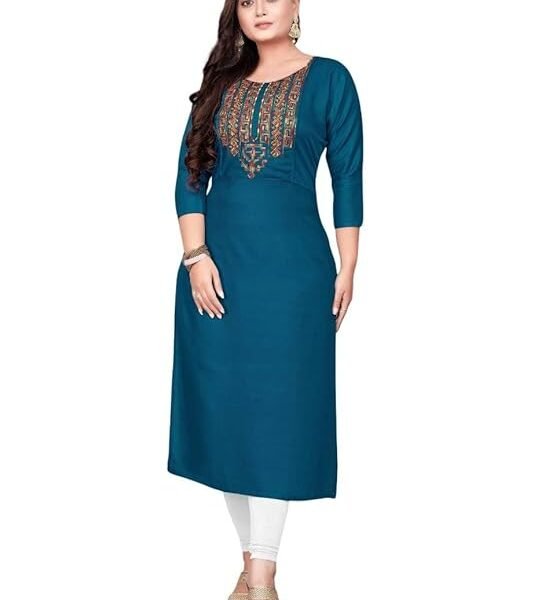 Raghav Silk Cotton Blend Straight Embroidery Kurti for Women