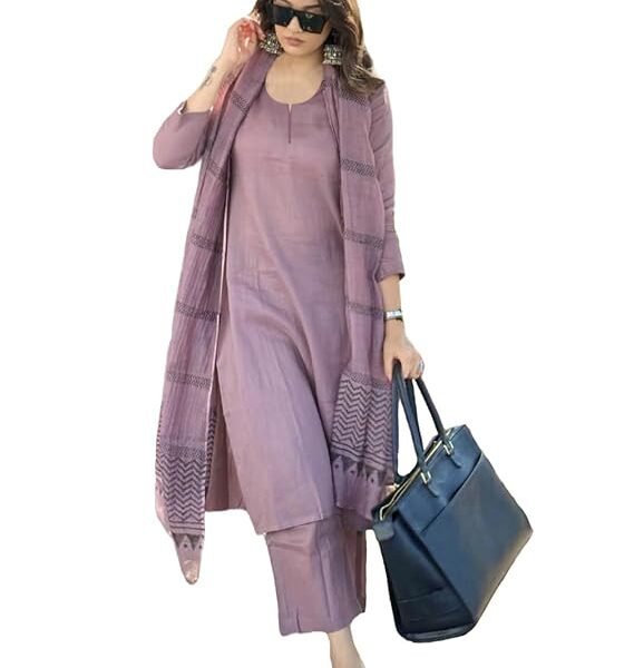 Women's Rayon Blend Solid Straight Kurta with Pant & Dupatta
