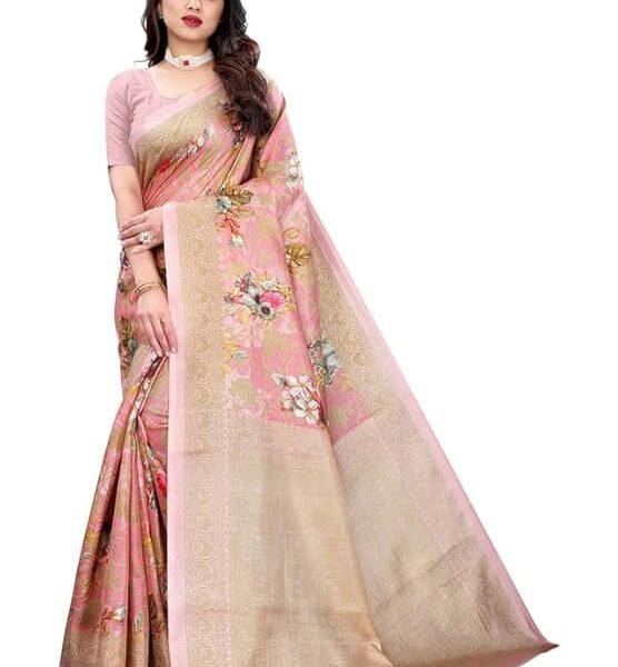 Women's Floral Printed Art Silk Saree With Blouse Piece