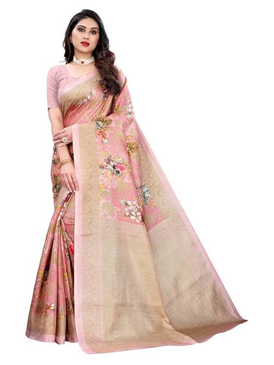 Women's Floral Printed Art Silk Saree With Blouse Piece