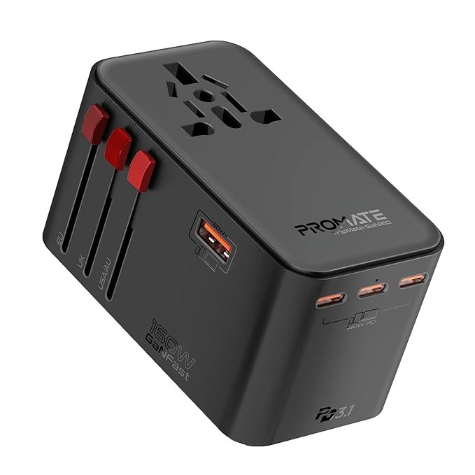 Promate TripMate160W Universal Travel Adapter with 2500W Universal AC Socket
