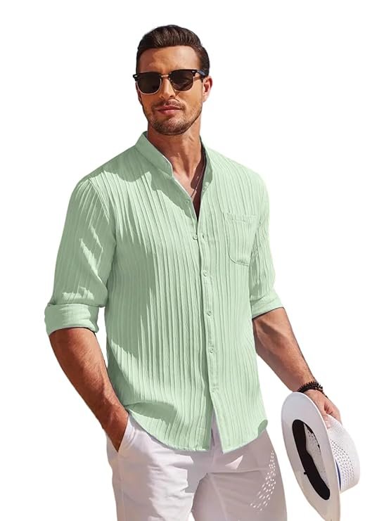 Casual Textured Button Down Regular Fit Shirts Long Sleeve Shirt for Men