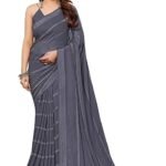 Women Ethnic Sarees Women's Satin Striped Printed Saree With Blouse Piece