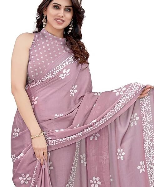 Women's Latest Chiffon Batik Printed Saree with Blouse Piece